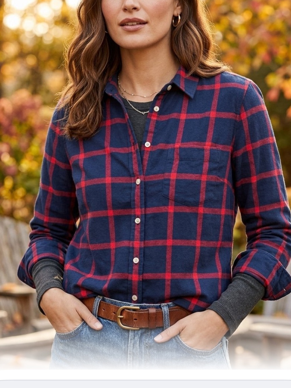 J.Crew navy blue & red windowpane long-sleeve button-down shirt size medium NWT